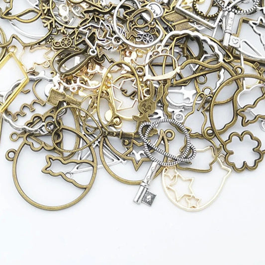 50g 100g Mixed Metal Frame Charms UV Resin Open Bezels for Jewelry Making