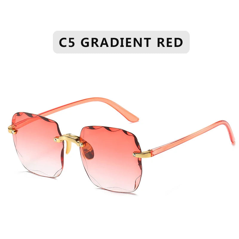 Stijlvolle 2023 Vierkante Rimless Zonnebril voor Vrouwen – Luxe Designer Rode Zonnebril voor Zomer Mode, UV400 Bescherming voor Mannen en Vrouwen!