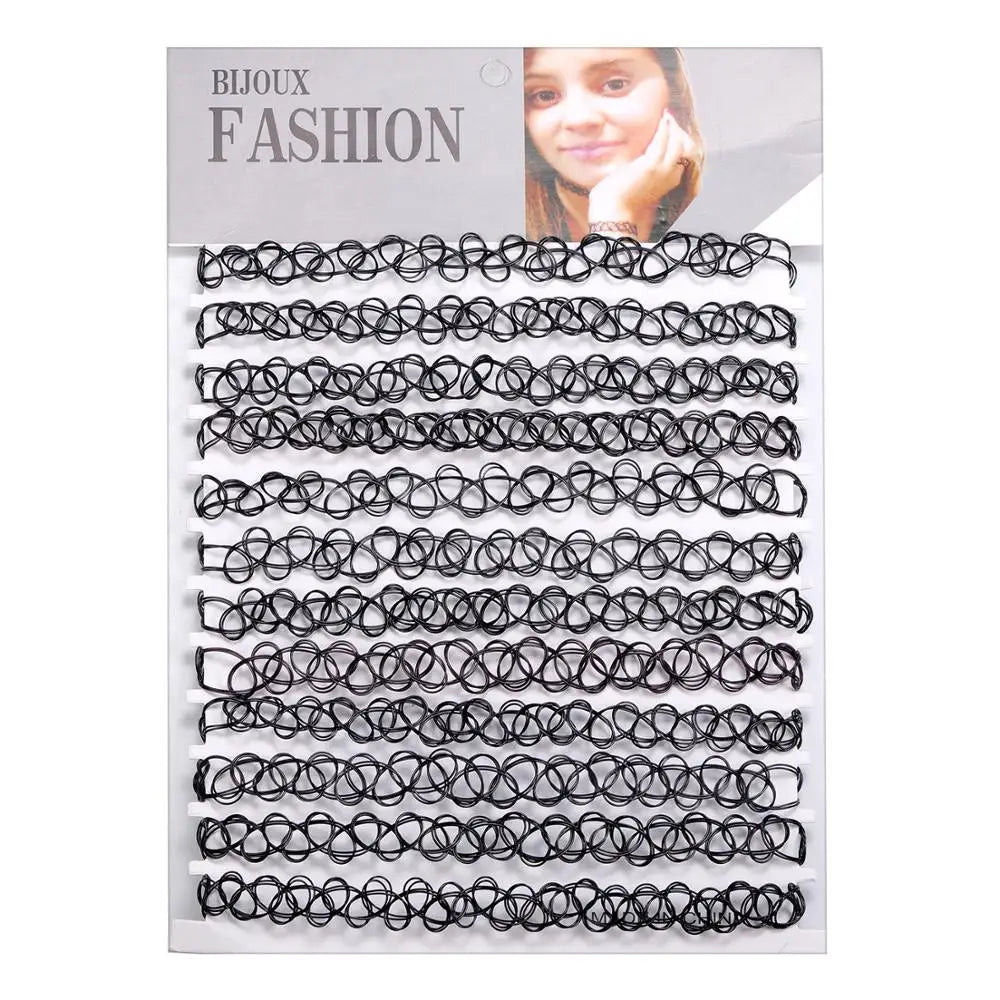 12-delige Retro-geïnspireerde Stretch Choker Ketting Set voor Dames - Stijlvolle Punk Gothic Elastische Kettingen voor Meisjes en Vrouwen