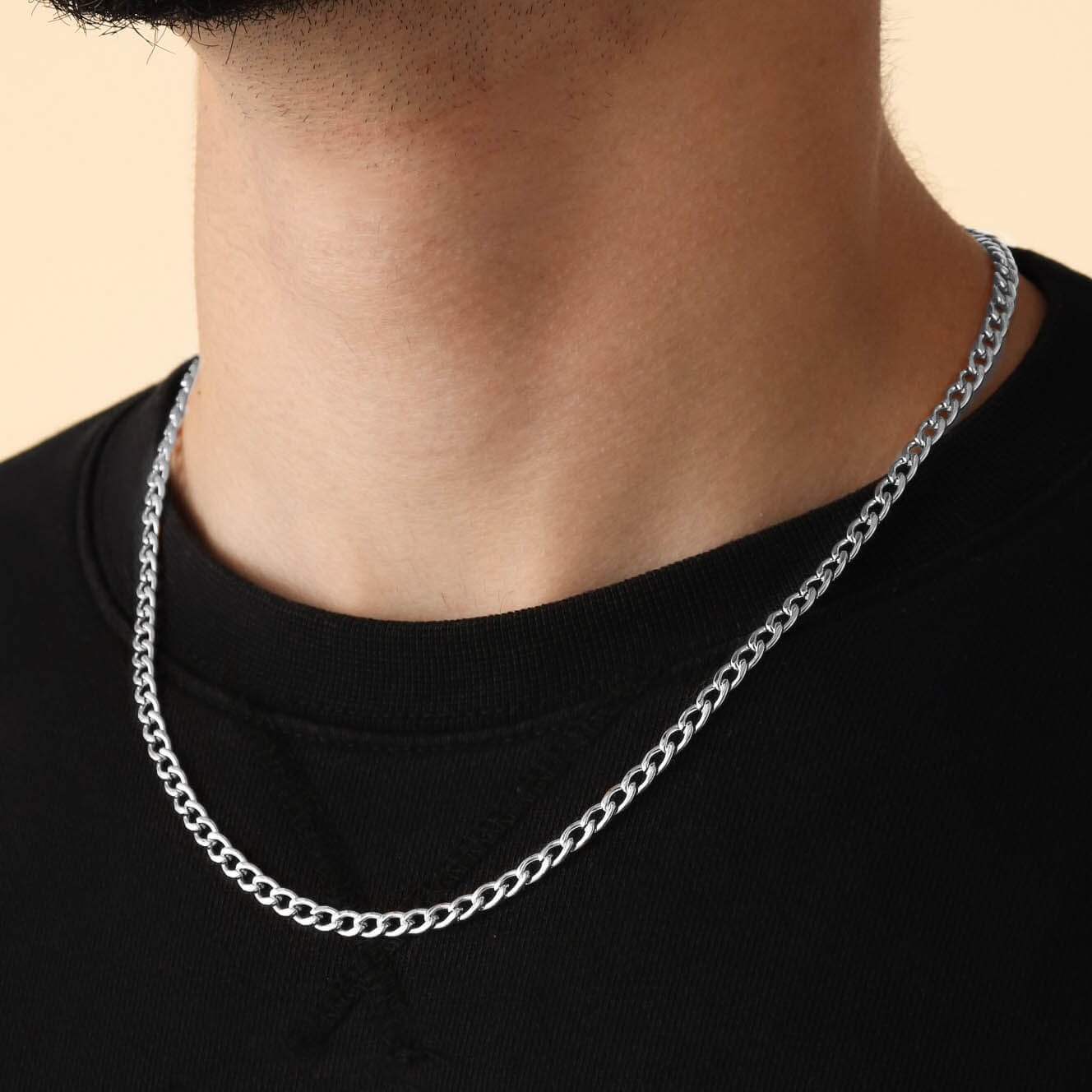 Strakke Zilveren Curb Ketting - BoldLink Collectie