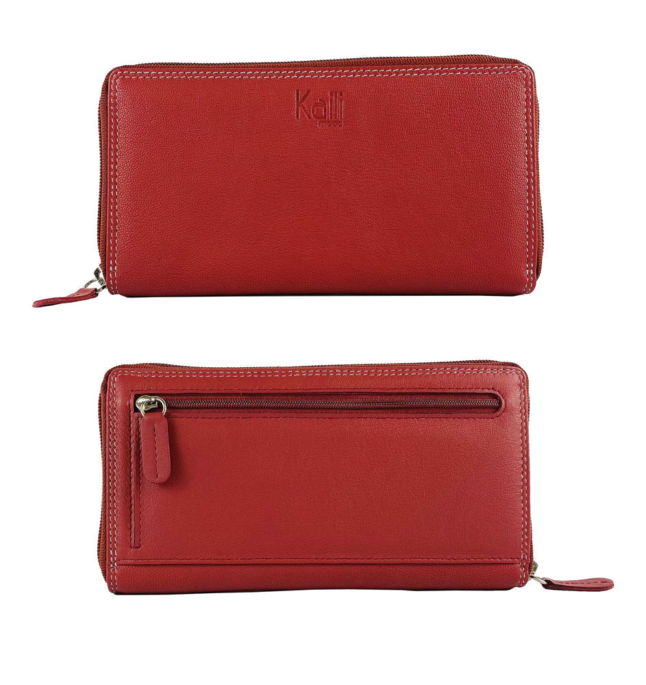 K10238VB | Women's wallet in genuine full-grain leather, with light grain. Red. Dimensions when closed: 18.5 x 10 x 2.5 cm. Packaging: Rigid bottom/lid gift box-0