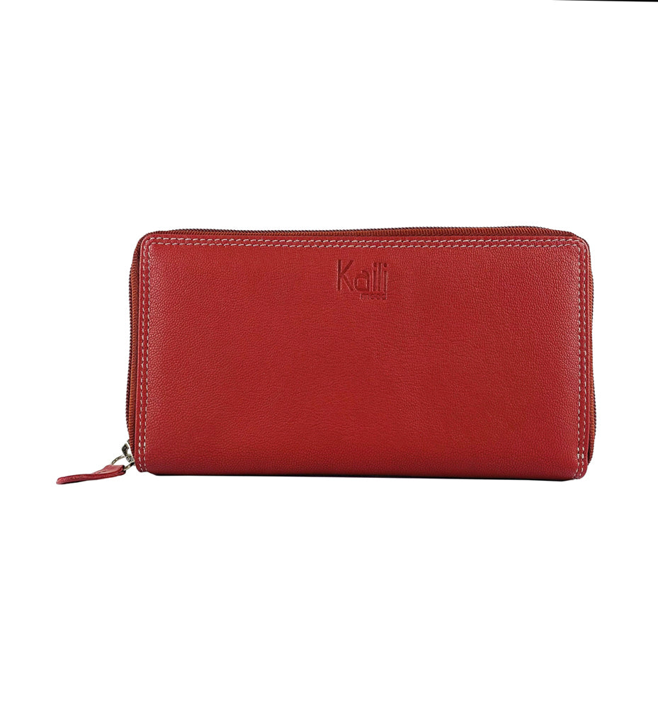 K10238VB | Women's wallet in genuine full-grain leather, with light grain. Red. Dimensions when closed: 18.5 x 10 x 2.5 cm. Packaging: Rigid bottom/lid gift box-1