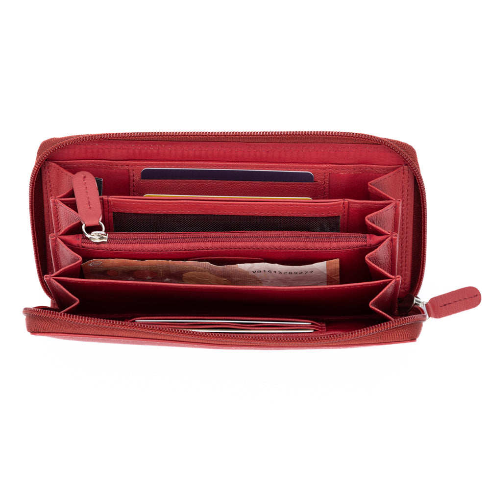 K10238VB | Women's wallet in genuine full-grain leather, with light grain. Red. Dimensions when closed: 18.5 x 10 x 2.5 cm. Packaging: Rigid bottom/lid gift box-3