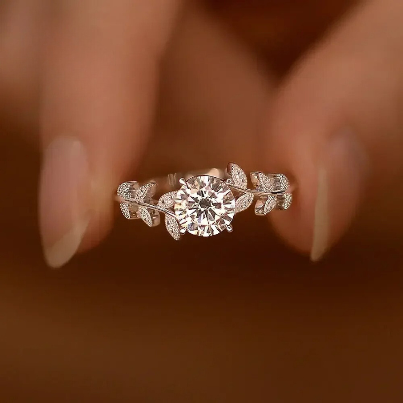 FloralSparkle - 1CT Blad Moissanite Diamant Verlovingsring met GRA voor Vrouwen