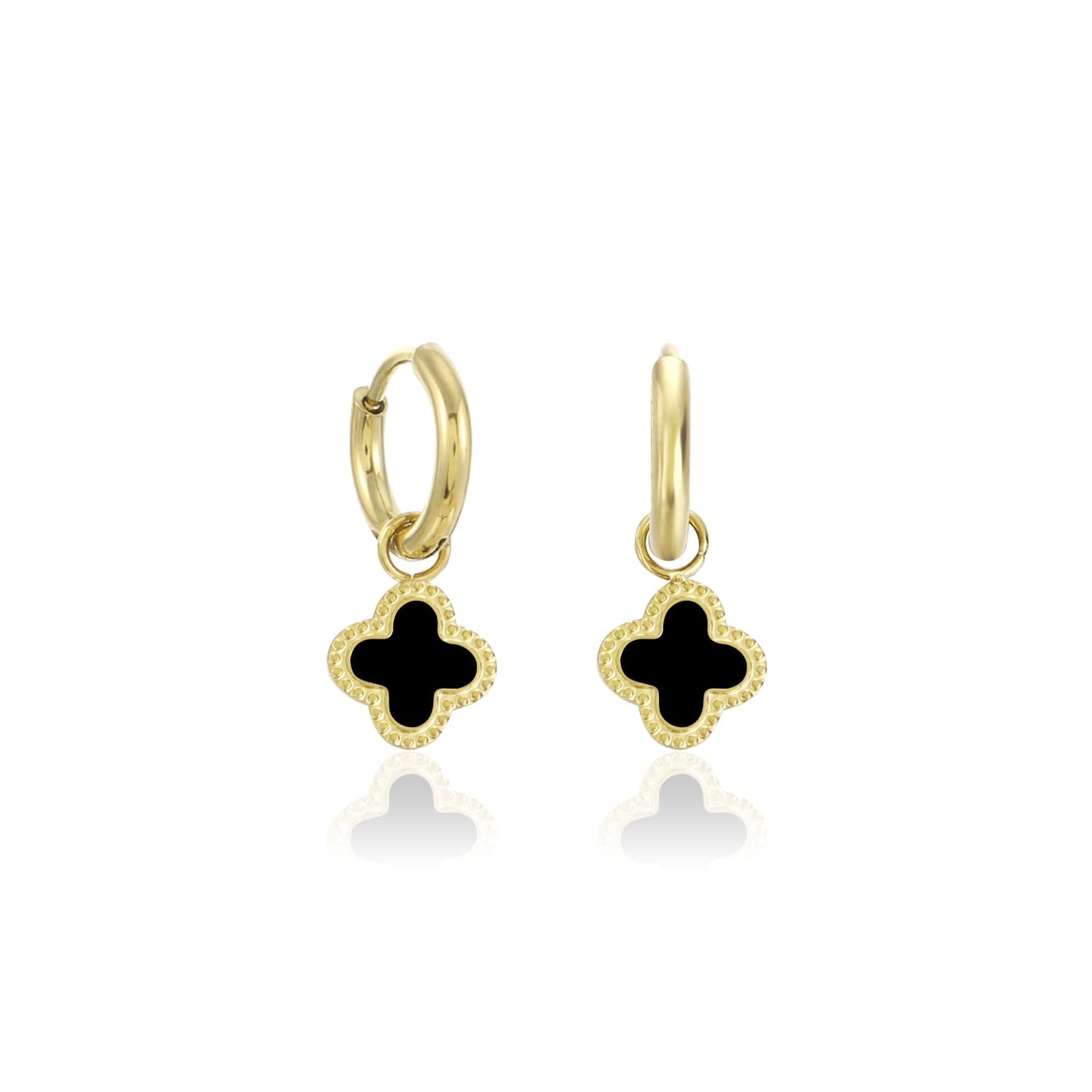 CloverCharm - Elegante Gouden en Zwarte Oorbellen voor een Stijlvolle Uiterlijk