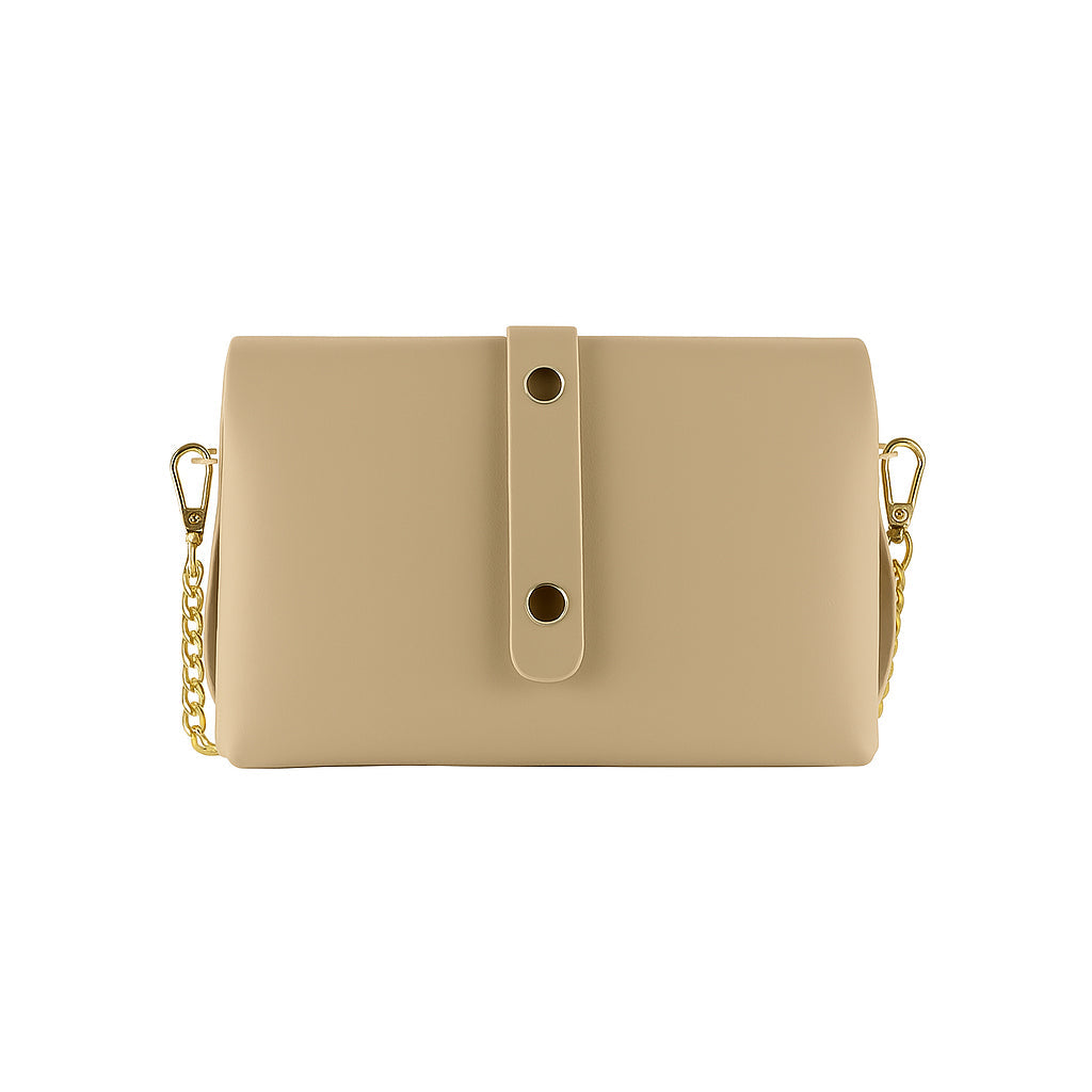 RB1001AL | Small Bag in Genuine Leather Made in Italy with Removable Shoulder Strap and Shiny Gold Metal Closure Loop - Beige Color - Dimensions: cm 16.5 x 11 x 8-1