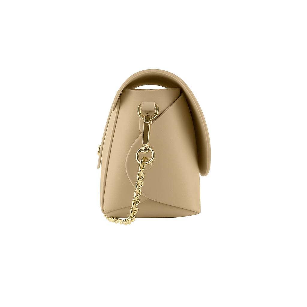 RB1001AL | Small Bag in Genuine Leather Made in Italy with Removable Shoulder Strap and Shiny Gold Metal Closure Loop - Beige Color - Dimensions: cm 16.5 x 11 x 8-2