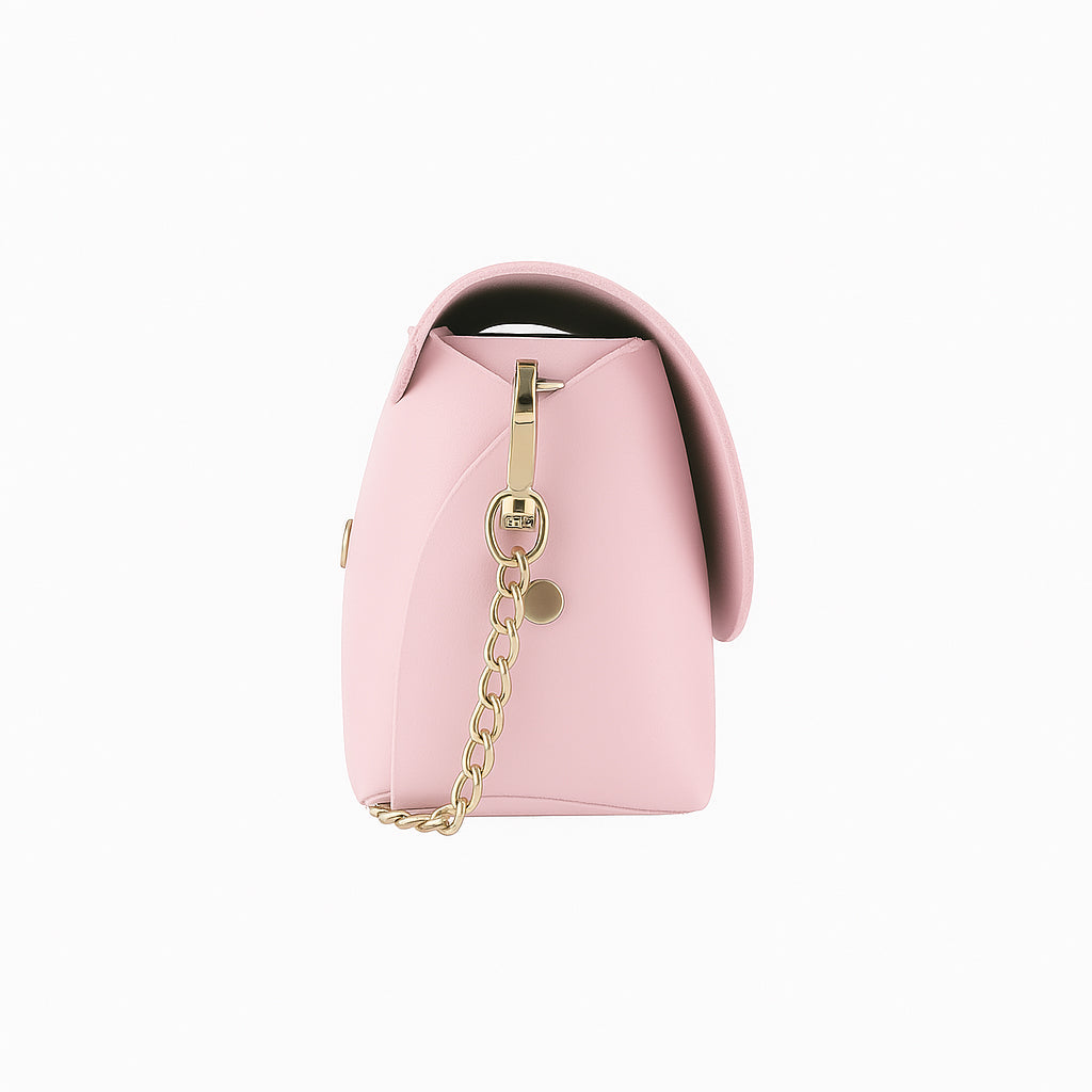 RB1001BJ | Small Bag in Genuine Leather Made in Italy with Removable Shoulder Strap and Shiny Gold Metal Closure Loop - Pink Color - Dimensions: cm 16.5 x 11 x 8-2