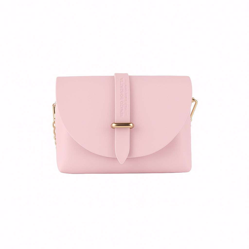 RB1001BJ | Small Bag in Genuine Leather Made in Italy with Removable Shoulder Strap and Shiny Gold Metal Closure Loop - Pink Color - Dimensions: cm 16.5 x 11 x 8-3