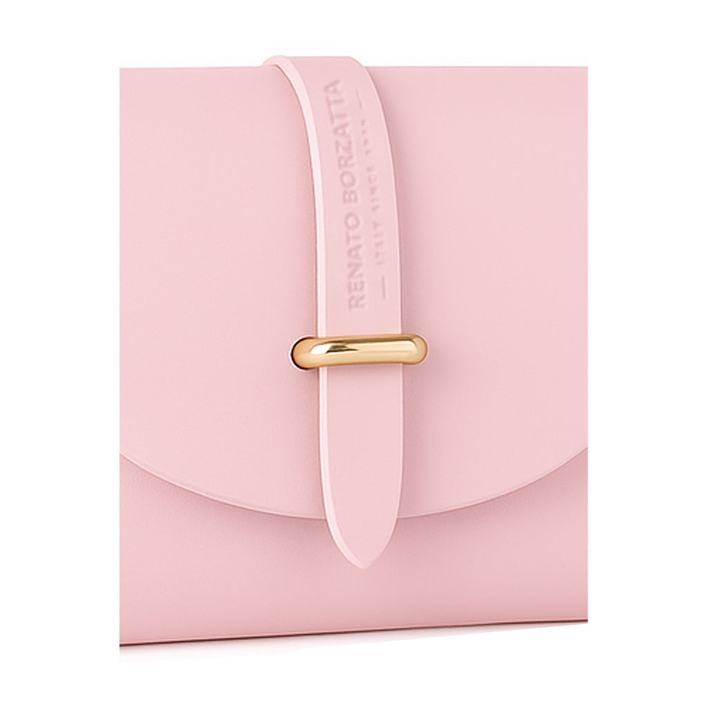 RB1001BJ | Small Bag in Genuine Leather Made in Italy with Removable Shoulder Strap and Shiny Gold Metal Closure Loop - Pink Color - Dimensions: cm 16.5 x 11 x 8-4
