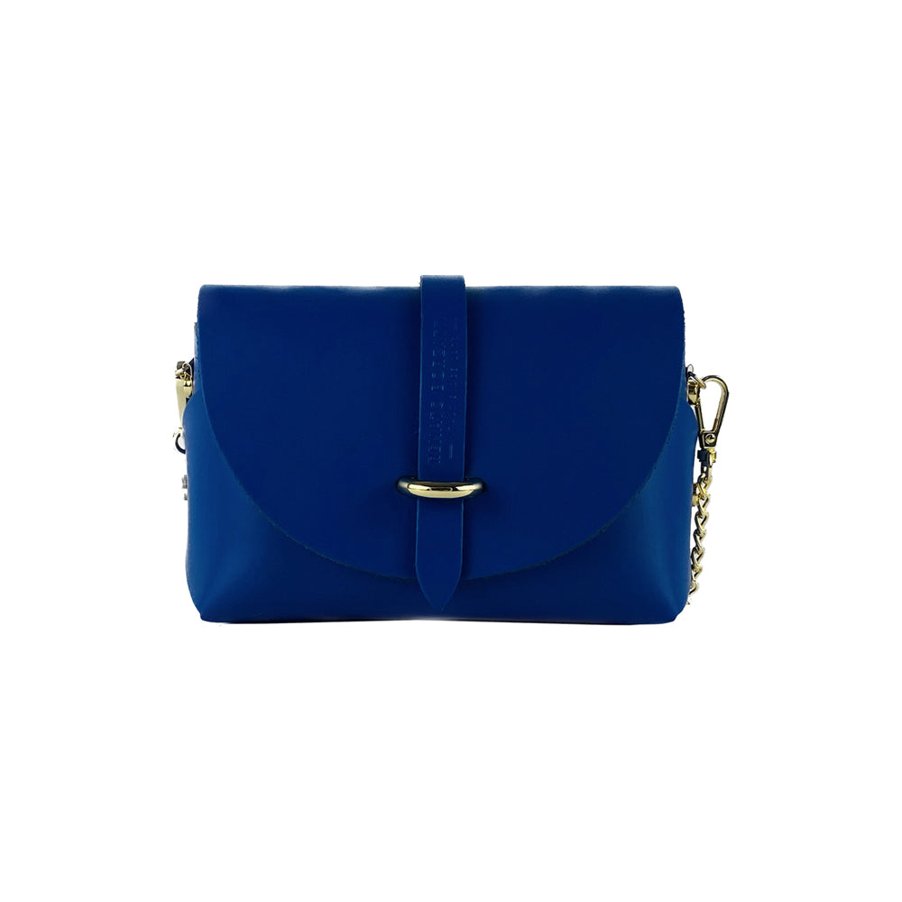 RB1001CH | Small bag in genuine leather Made in Italy with removable shoulder strap and shiny gold metal closure loop - Royal blue color - Dimensions: 16.5 x 11 x 8 cm-3