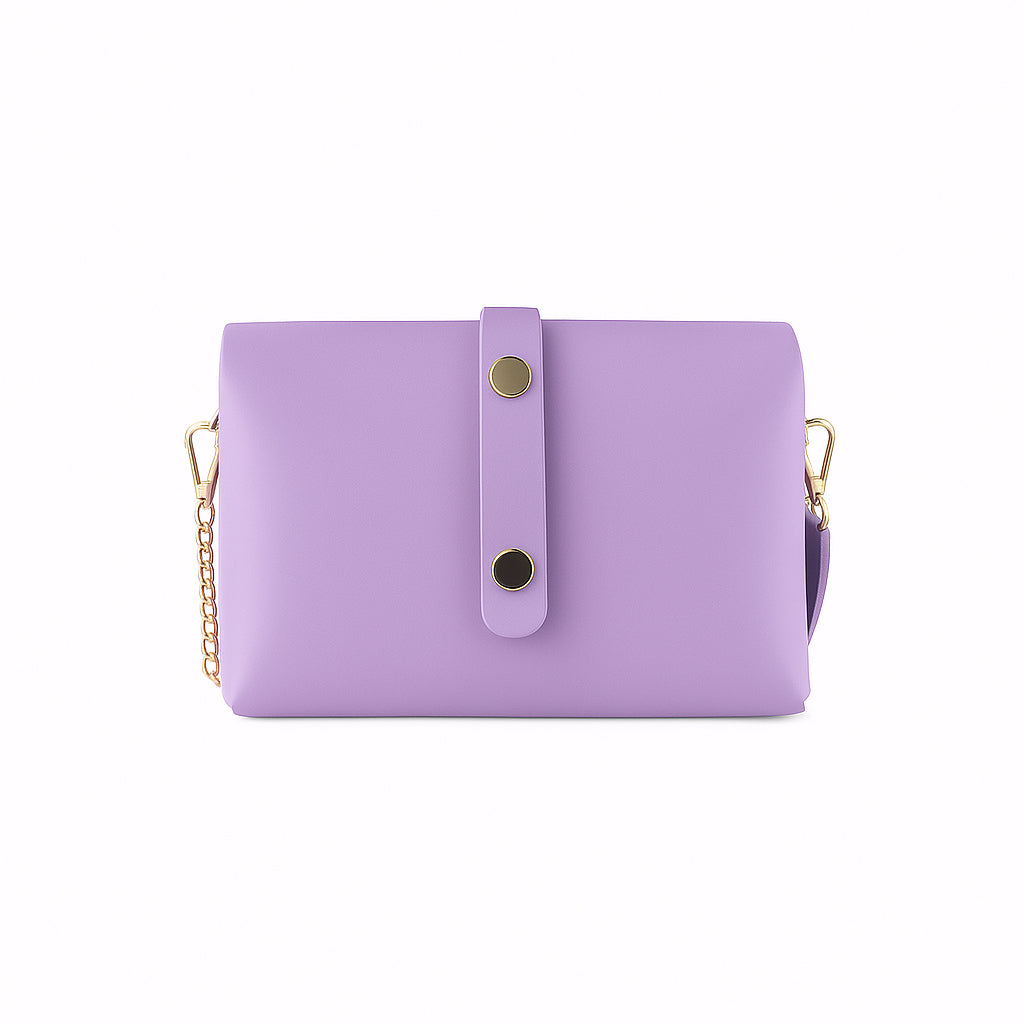 RB1001CI | Small Bag in Genuine Leather Made in Italy with Removable Shoulder Strap and Shiny Gold Metal Closure Loop - Lilac Color - Dimensions: 16.5 x 11 x 8 cm-1