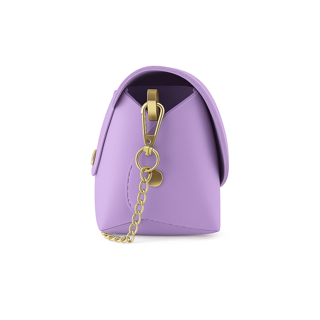 RB1001CI | Small Bag in Genuine Leather Made in Italy with Removable Shoulder Strap and Shiny Gold Metal Closure Loop - Lilac Color - Dimensions: 16.5 x 11 x 8 cm-2