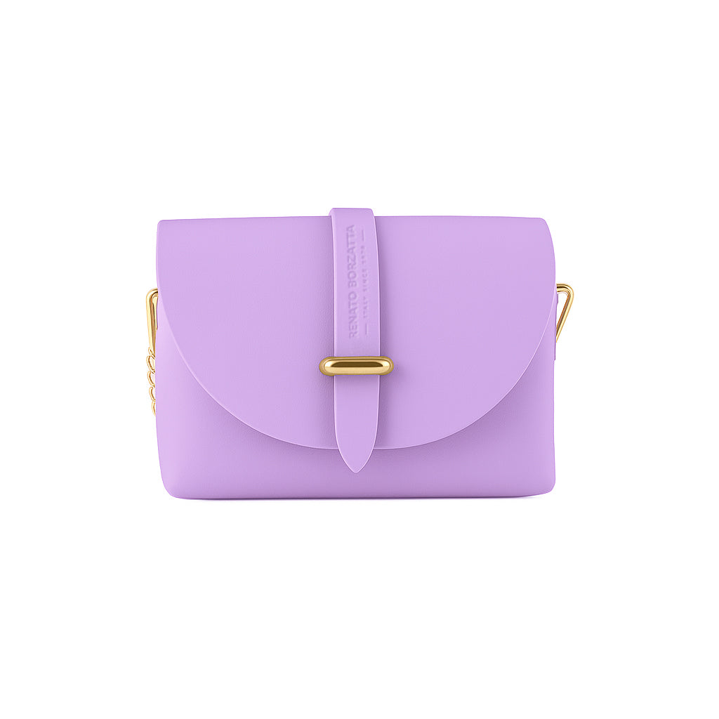 RB1001CI | Small Bag in Genuine Leather Made in Italy with Removable Shoulder Strap and Shiny Gold Metal Closure Loop - Lilac Color - Dimensions: 16.5 x 11 x 8 cm-3