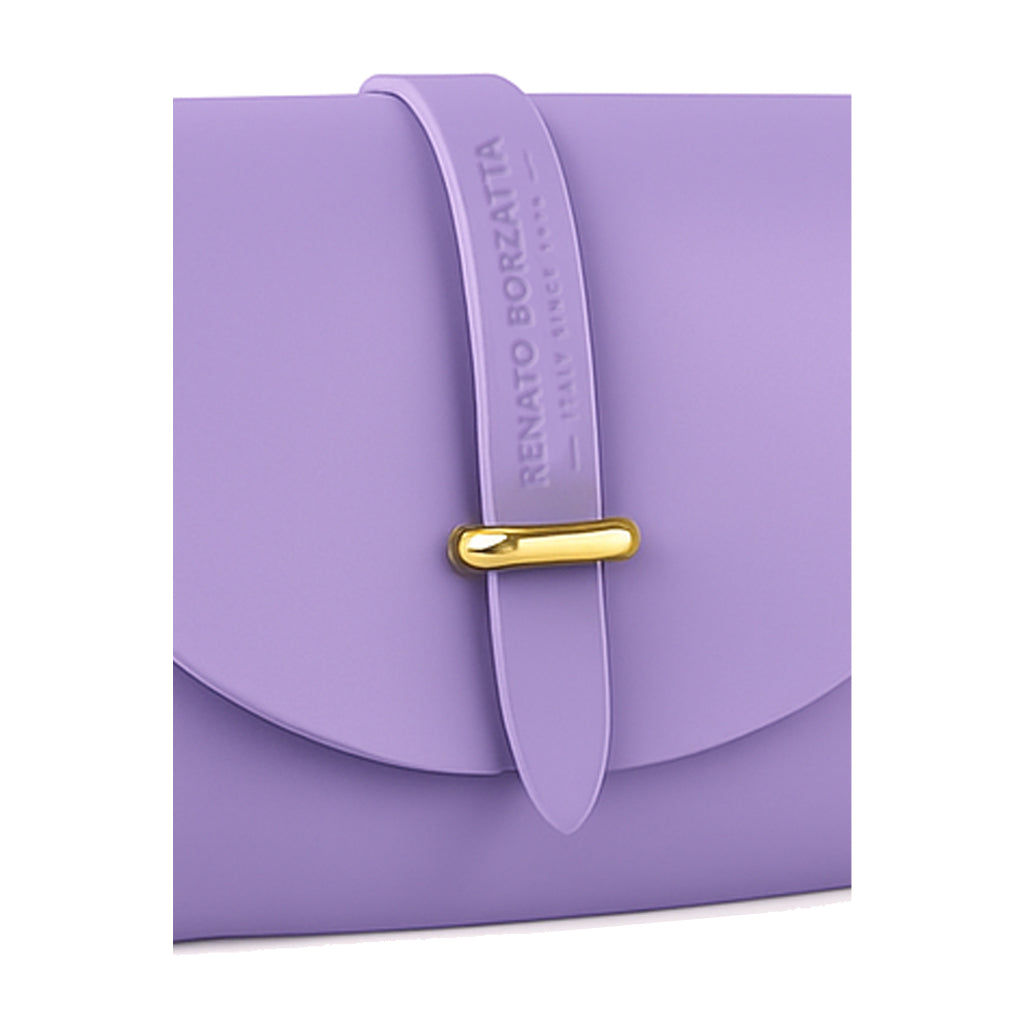 RB1001CI | Small Bag in Genuine Leather Made in Italy with Removable Shoulder Strap and Shiny Gold Metal Closure Loop - Lilac Color - Dimensions: 16.5 x 11 x 8 cm-4