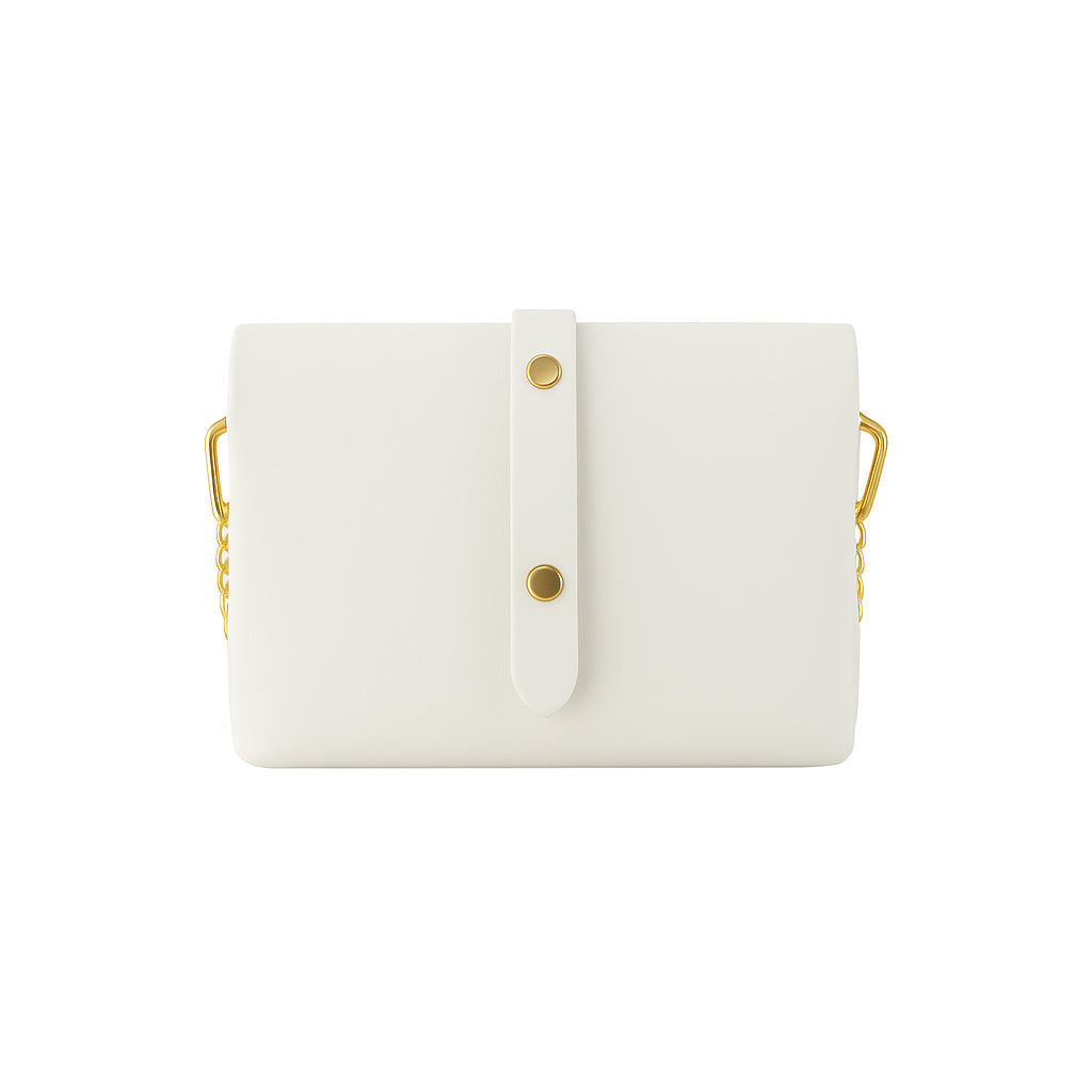 RB1001W | Small Bag in Genuine Leather Made in Italy with Removable Shoulder Strap and Shiny Gold Metal Closure Loop - White Color - Dimensions: 16.5 x 11 x 8 cm-1