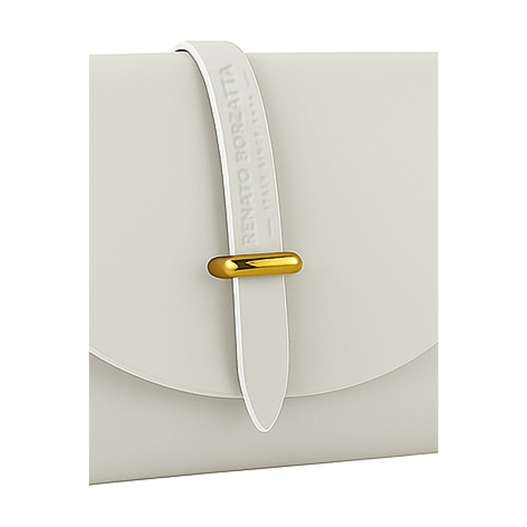 RB1001W | Small Bag in Genuine Leather Made in Italy with Removable Shoulder Strap and Shiny Gold Metal Closure Loop - White Color - Dimensions: 16.5 x 11 x 8 cm-4
