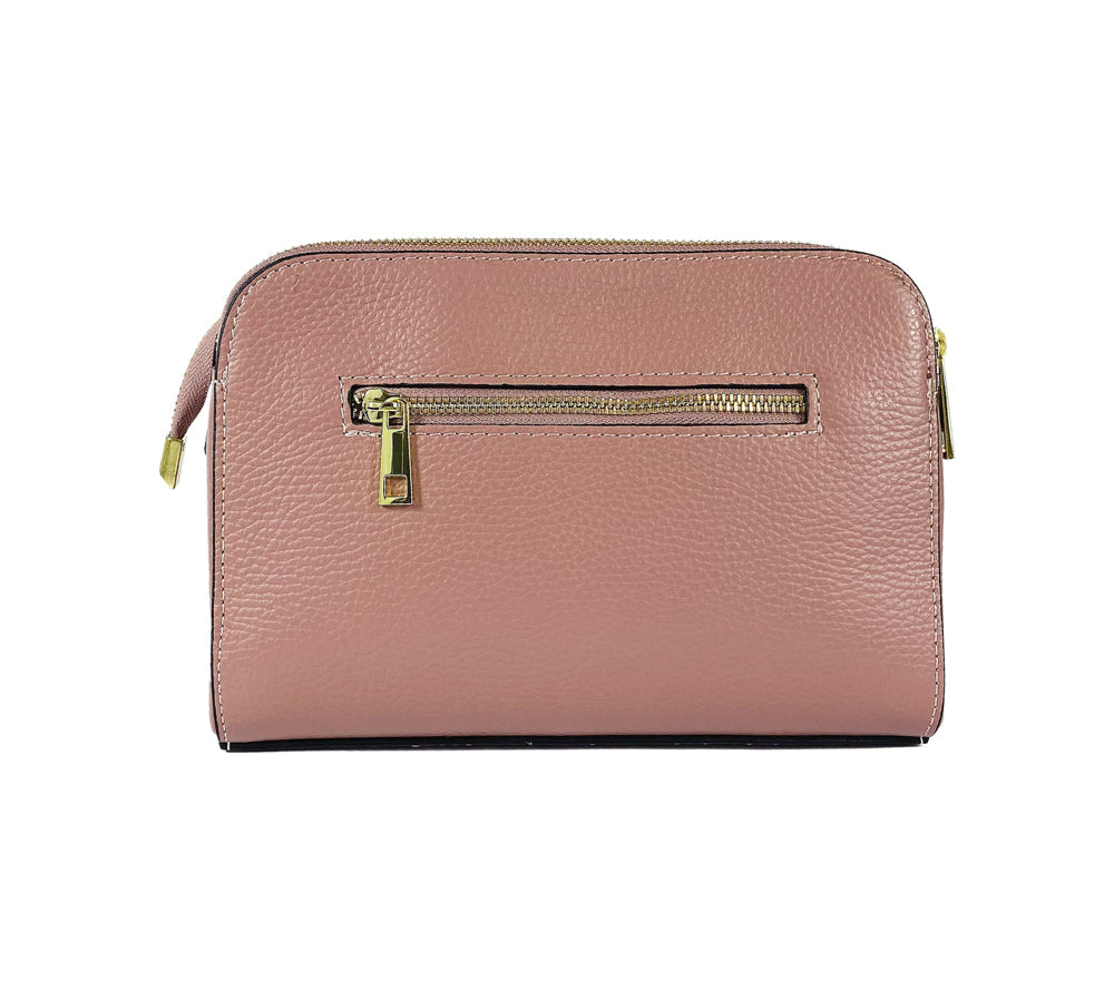 RB1011AZ | Women's Shoulder Bag in Genuine Leather Made in Italy. Removable shoulder strap. Attachments with shiny gold metal snap hooks - Antique Pink Color - Dimensions: cm 25 x 17 x 10-3