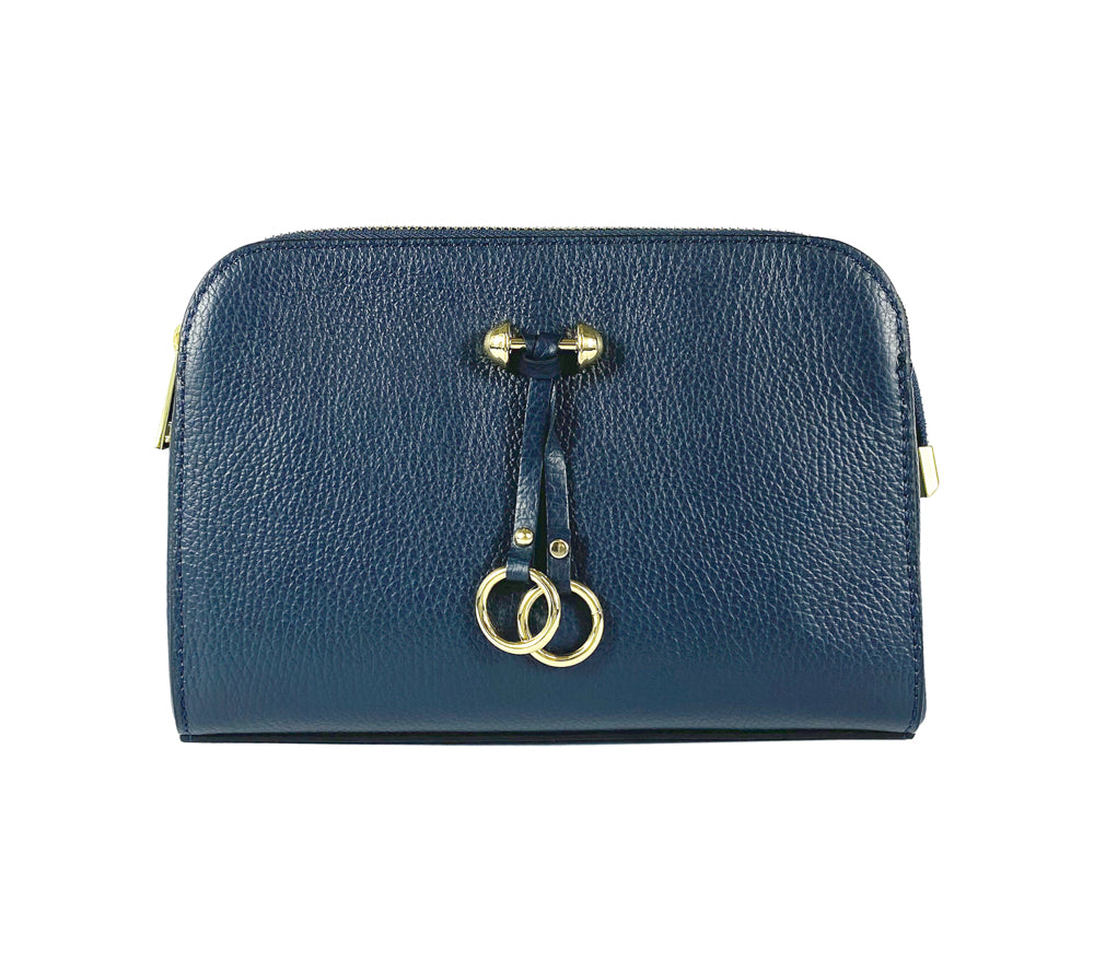 RB1011D | Women's Shoulder Bag in Genuine Leather Made in Italy. Removable shoulder strap. Attachments with shiny gold metal snap hooks - Color Blue - Dimensions: cm 25 x 17 x 10-1