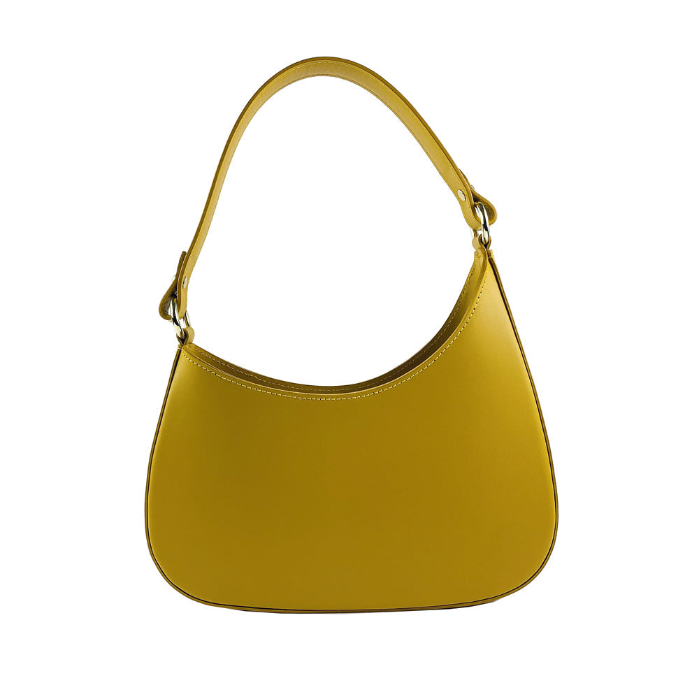 RB1013AR | Borsa Donna a spalla e Tracolla removibili in Vera Pelle Made in Italy. Attacchi con moschettoni in metallo Oro Lucido - Colore Senape - Dimensioni: cm 28 x 6 x 25 + 12 (manico)-2