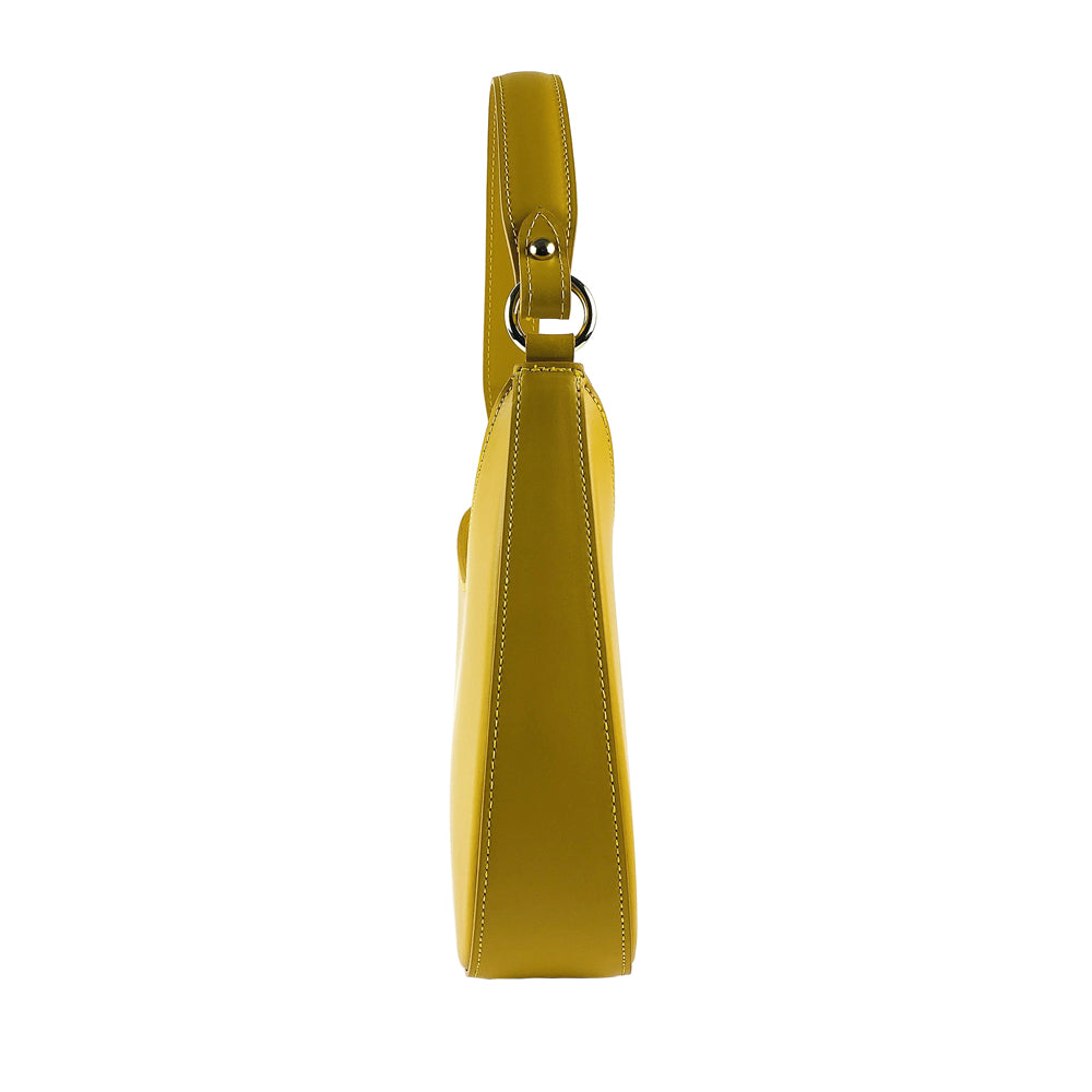 RB1013AR | Borsa Donna a spalla e Tracolla removibili in Vera Pelle Made in Italy. Attacchi con moschettoni in metallo Oro Lucido - Colore Senape - Dimensioni: cm 28 x 6 x 25 + 12 (manico)-3