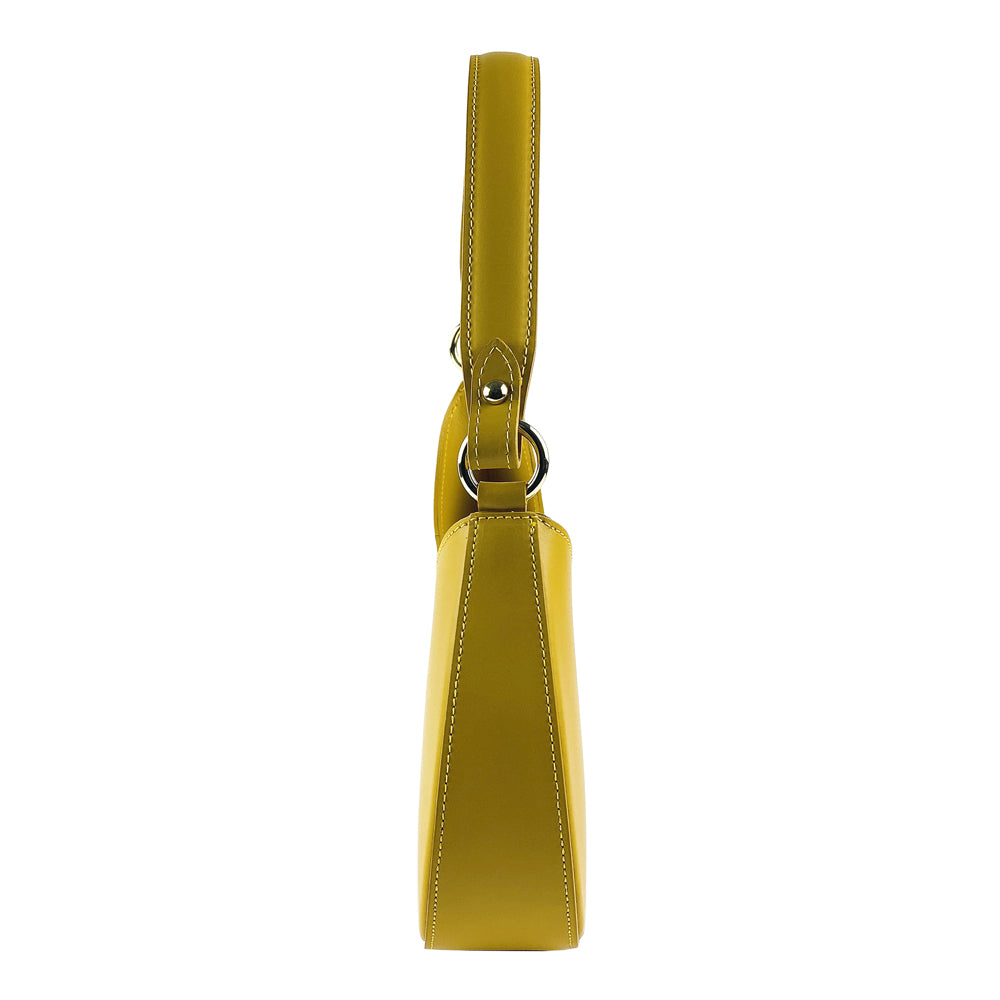 RB1013AR | Borsa Donna a spalla e Tracolla removibili in Vera Pelle Made in Italy. Attacchi con moschettoni in metallo Oro Lucido - Colore Senape - Dimensioni: cm 28 x 6 x 25 + 12 (manico)-4