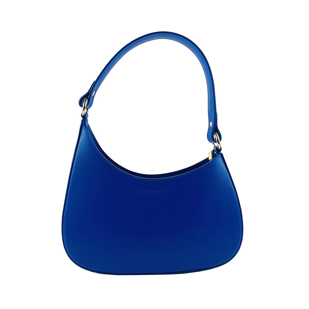 RB1013CH | Women's shoulder bag and removable shoulder strap in Genuine Leather Made in Italy. Attachments with shiny gold metal snap hooks - Royal blue color - Dimensions: 28 x 6 x 25 + 12 cm (handle)-1