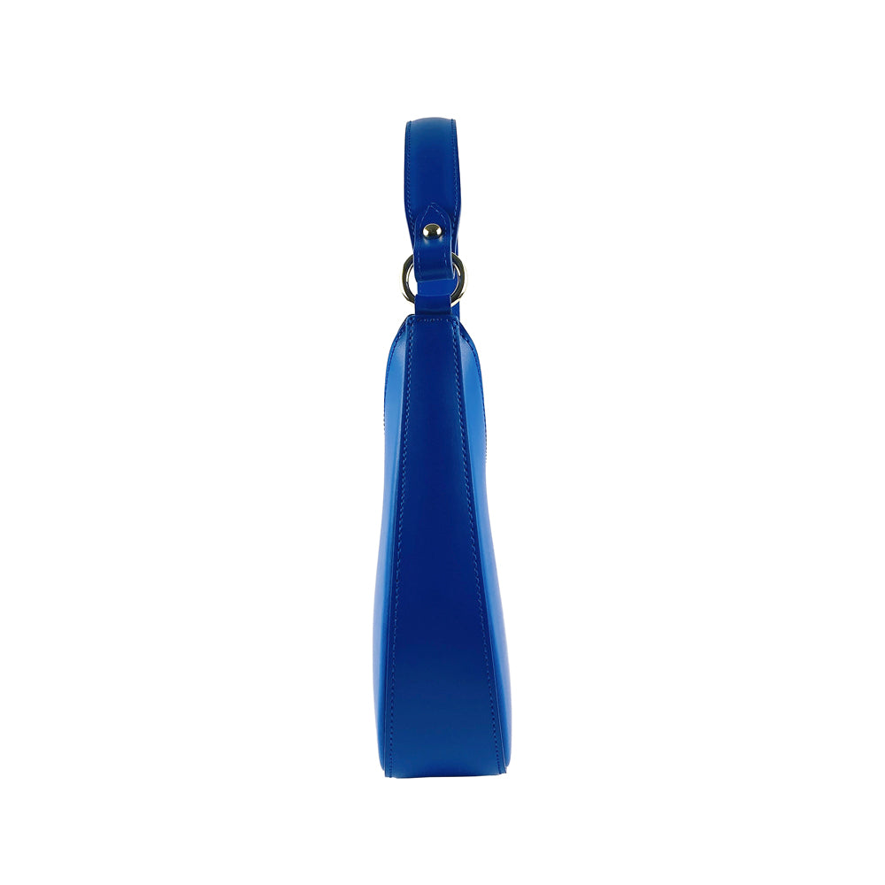 RB1013CH | Women's shoulder bag and removable shoulder strap in Genuine Leather Made in Italy. Attachments with shiny gold metal snap hooks - Royal blue color - Dimensions: 28 x 6 x 25 + 12 cm (handle)-3