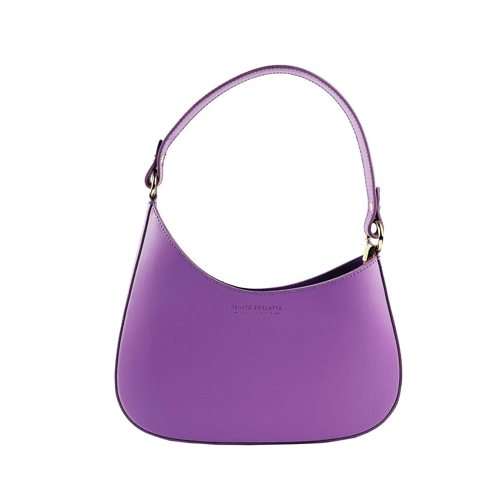 RB1013CI | Women's shoulder bag and removable shoulder strap in Genuine Leather Made in Italy. Attachments with shiny gold metal snap hooks - Lilac color - Dimensions: 28 x 6 x 25 + 12 cm (handle)-1