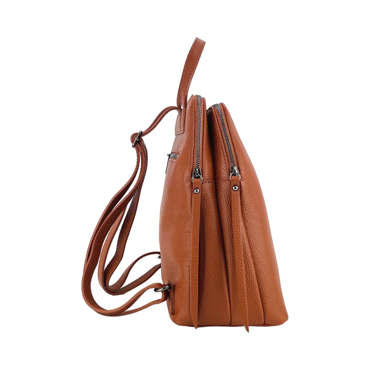 RB1018AM | Women's Backpack Double Compartment in Genuine Leather Made in Italy with Adjustable Shoulder Straps. Gunmetal Metal Accessories - Paprika Color - Dimensions: cm 26 x 30 x 14.5-3