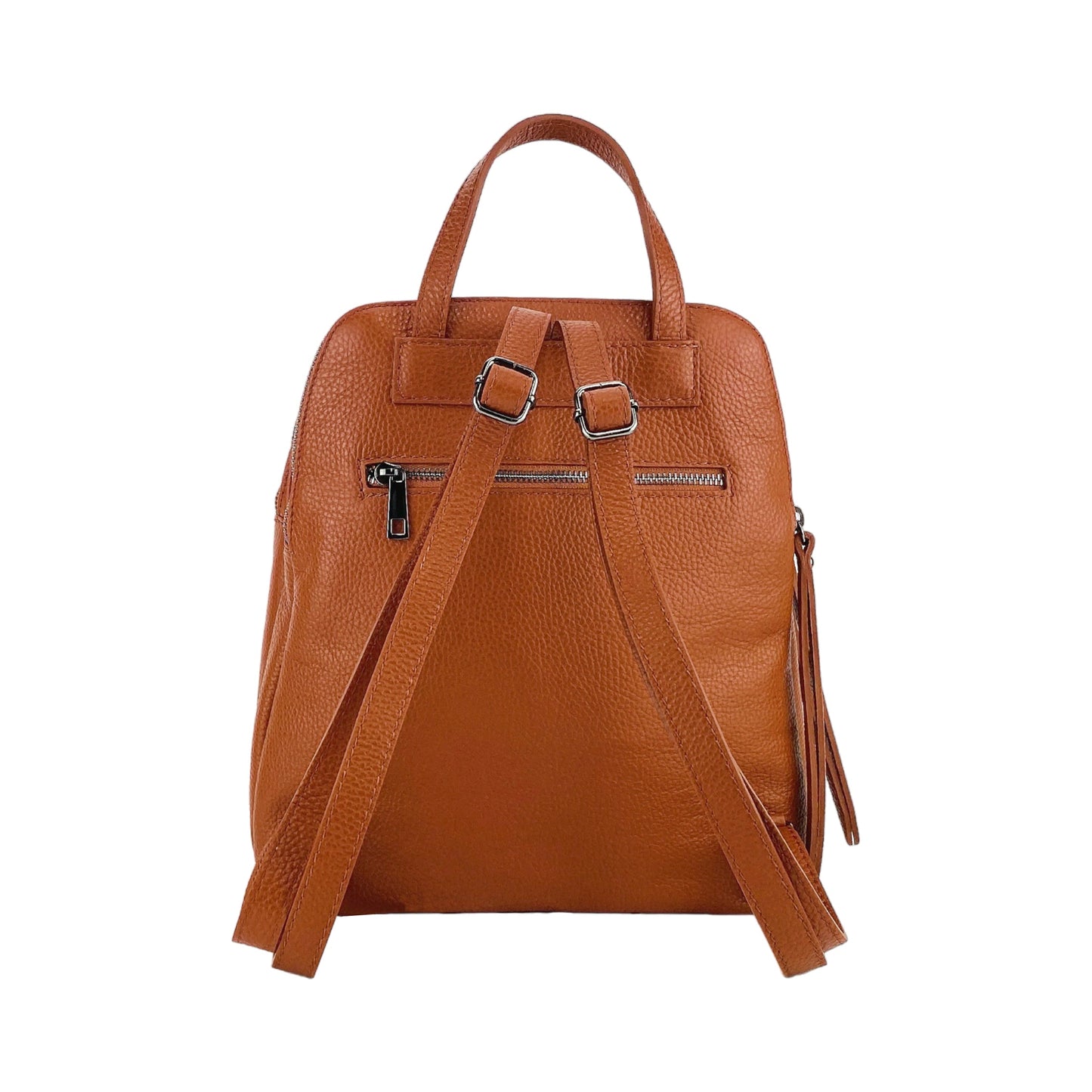 RB1018AM | Women's Backpack Double Compartment in Genuine Leather Made in Italy with Adjustable Shoulder Straps. Gunmetal Metal Accessories - Paprika Color - Dimensions: cm 26 x 30 x 14.5-4