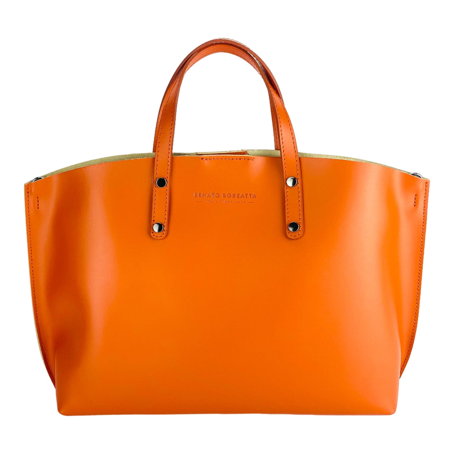 RB1024AM | Women's Handbag in Genuine Leather Made in Italy with removable shoulder strap. Large removable internal bag. Accessories Gunmetal Gloss - Paprika Color - Dimensions: cm 48x31x11-1