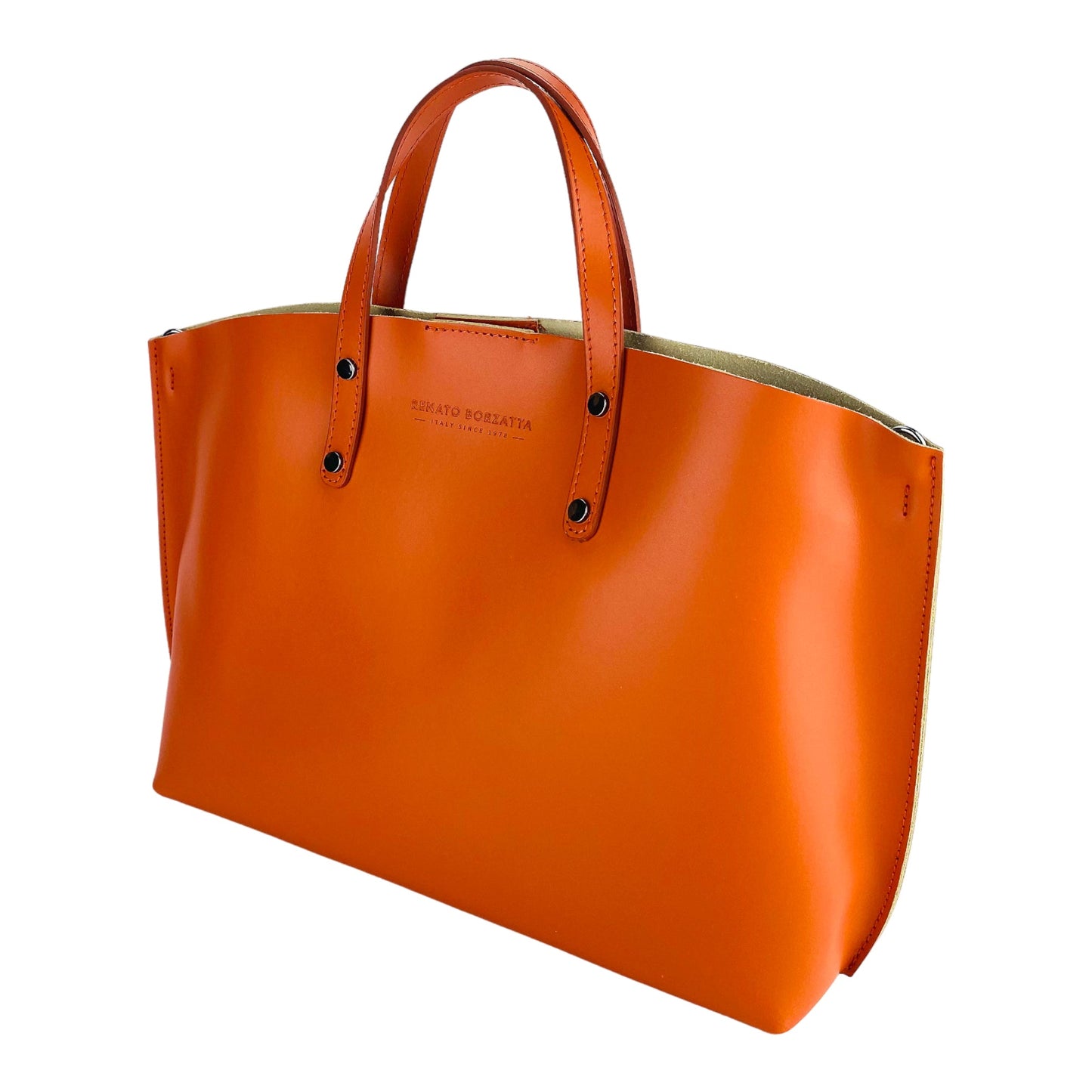 RB1024AM | Women's Handbag in Genuine Leather Made in Italy with removable shoulder strap. Large removable internal bag. Accessories Gunmetal Gloss - Paprika Color - Dimensions: cm 48x31x11-2