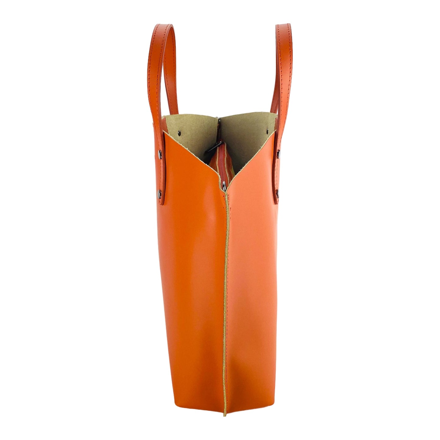RB1024AM | Women's Handbag in Genuine Leather Made in Italy with removable shoulder strap. Large removable internal bag. Accessories Gunmetal Gloss - Paprika Color - Dimensions: cm 48x31x11-3