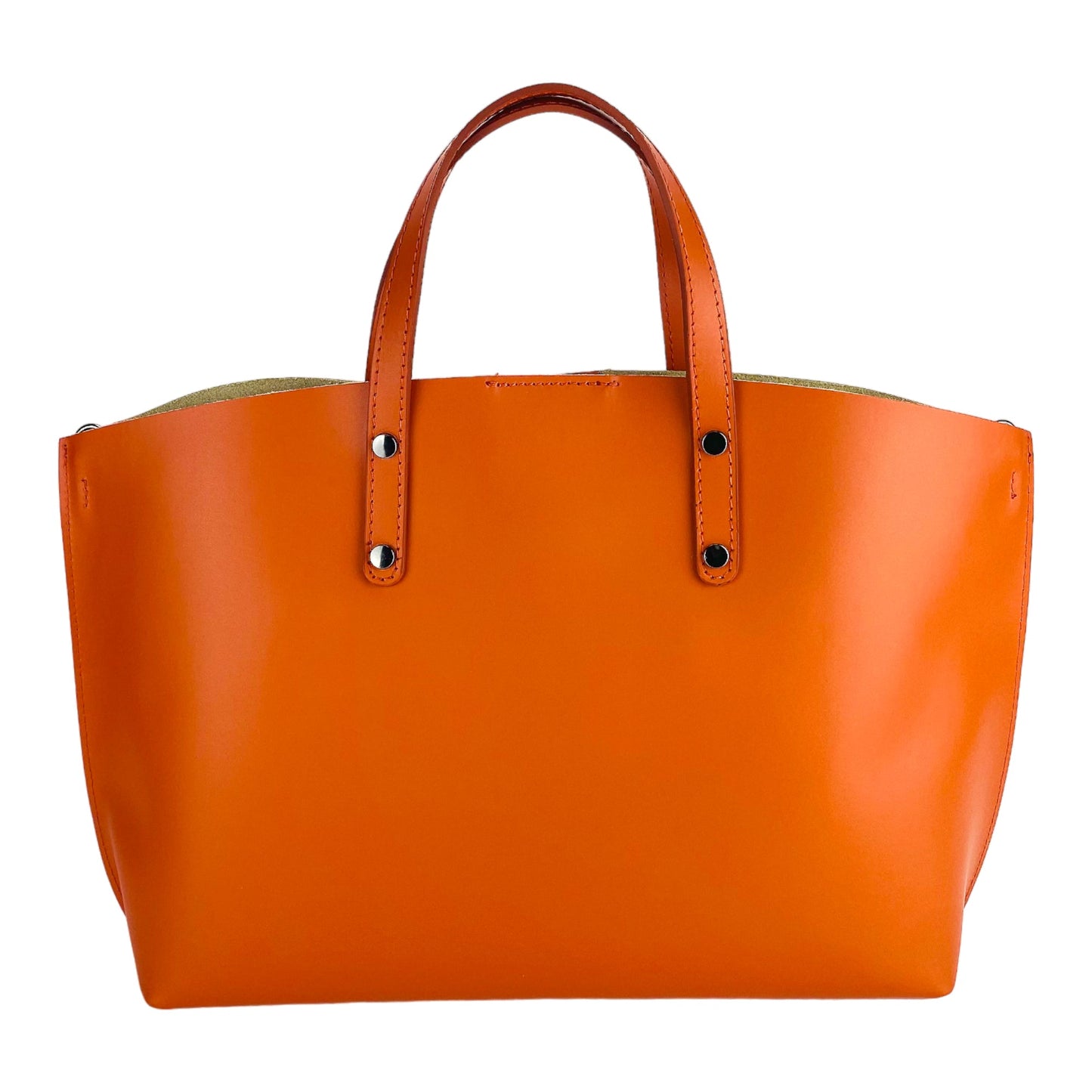 RB1024AM | Women's Handbag in Genuine Leather Made in Italy with removable shoulder strap. Large removable internal bag. Accessories Gunmetal Gloss - Paprika Color - Dimensions: cm 48x31x11-4