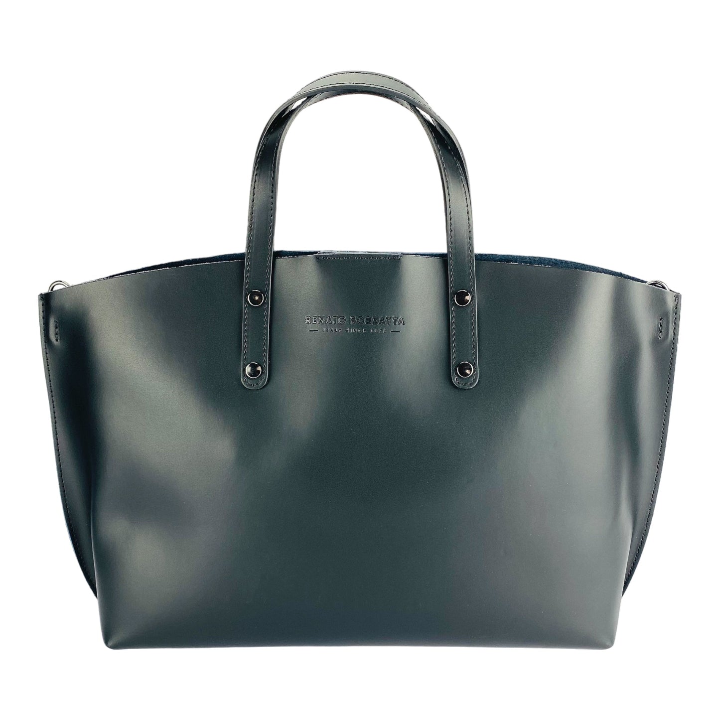 RB1024A | Borsa Donna a Mano in Vera Pelle Made in Italy con tracolla removibile. Sacca grande interna estraibile. Accessori Canna di Fucile Lucido - Colore Nero - Dimensioni: cm 48x31x11-1