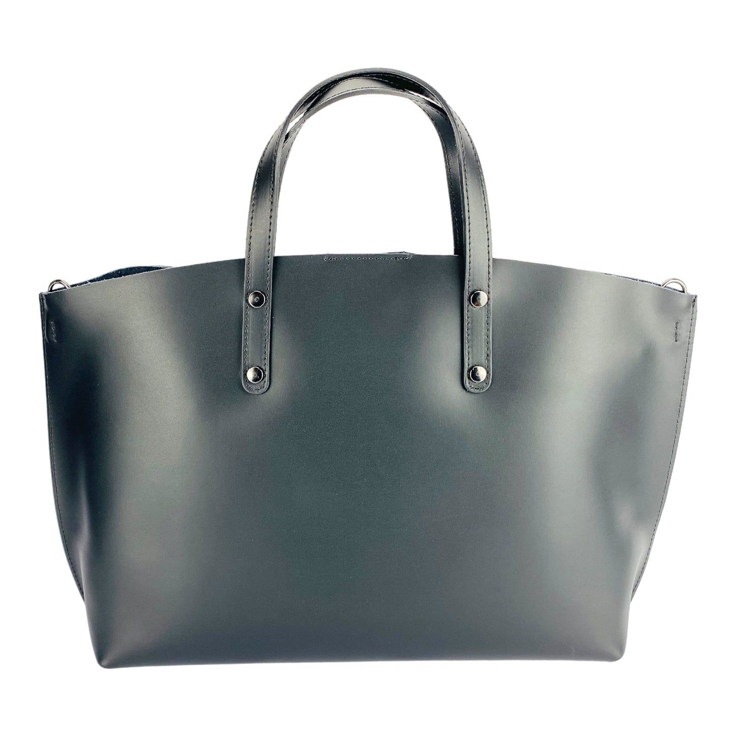 RB1024A | Borsa Donna a Mano in Vera Pelle Made in Italy con tracolla removibile. Sacca grande interna estraibile. Accessori Canna di Fucile Lucido - Colore Nero - Dimensioni: cm 48x31x11-4