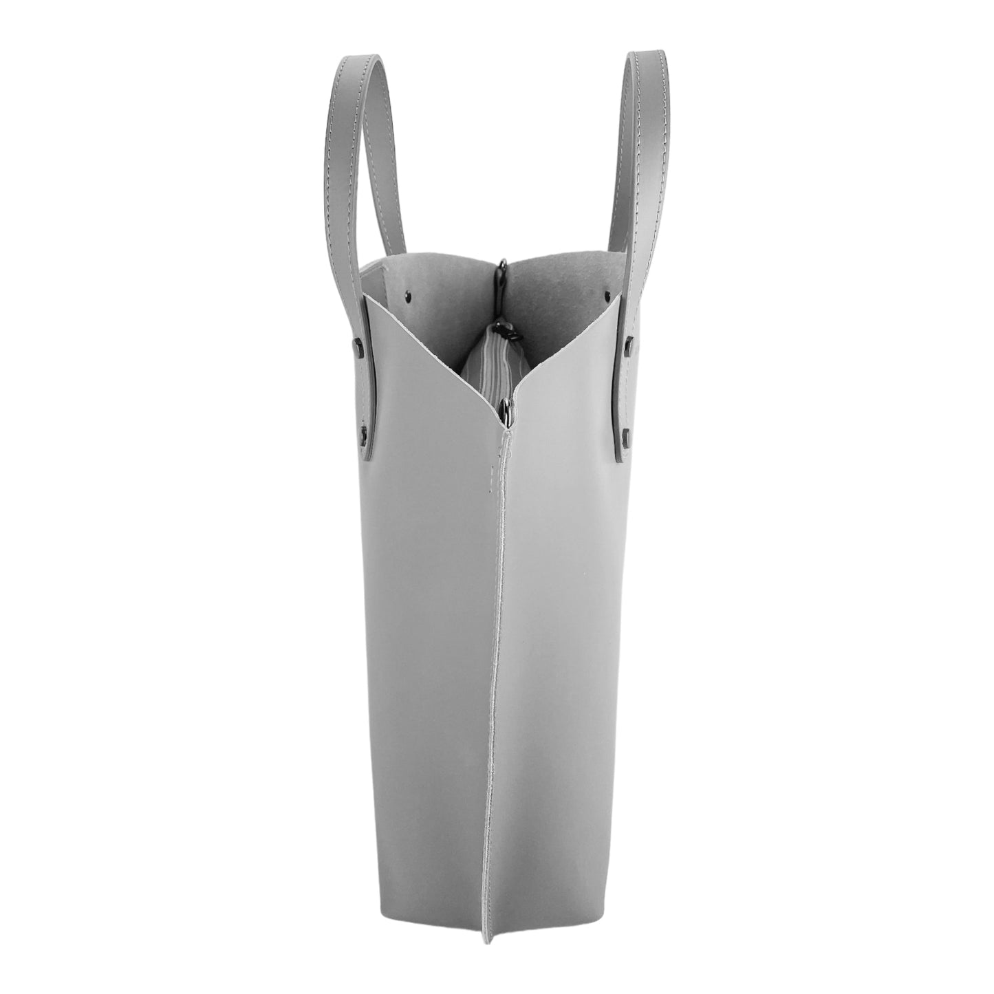 RB1024F | Borsa Donna a Mano in Vera Pelle Made in Italy con tracolla removibile. Sacca grande interna estraibile. Accessori Canna di Fucile Lucido - Colore Grigio - Dimensioni: cm 48x31x11-3