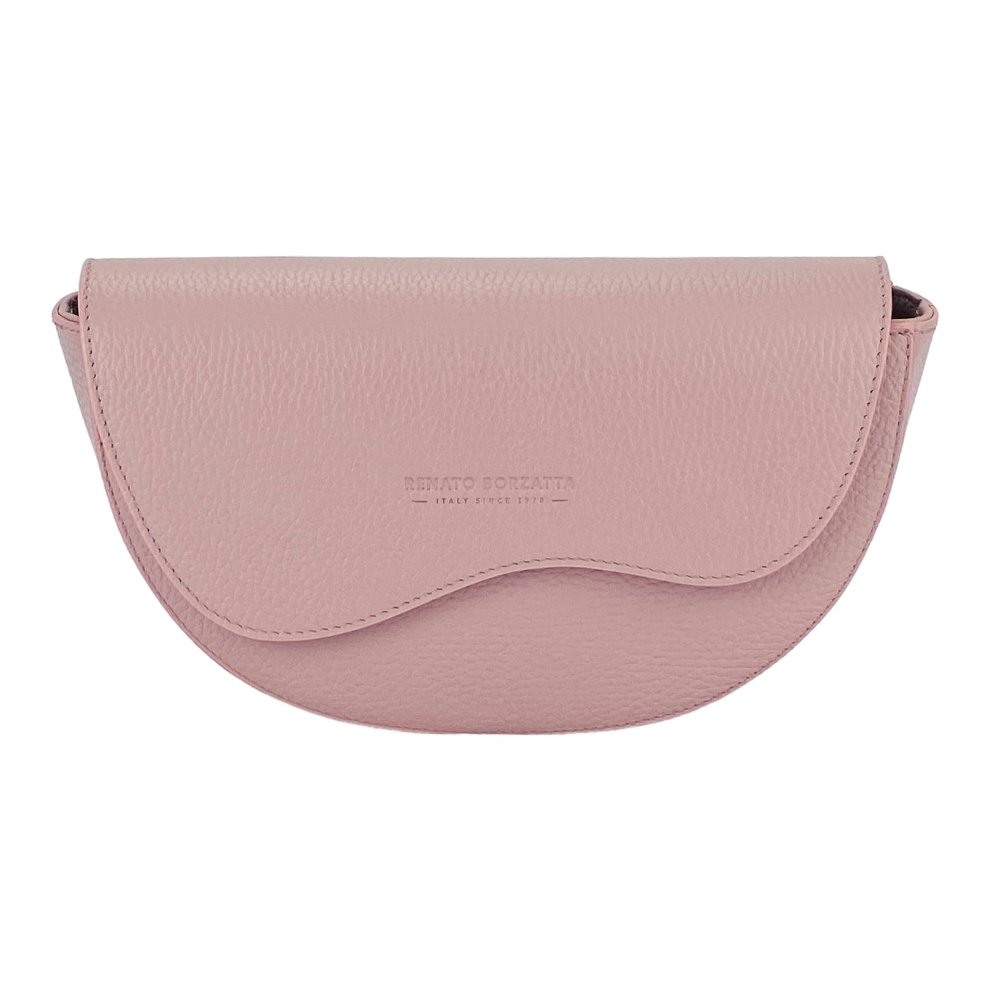 RB1027AZ | Women's rounded crossbody bag in genuine leather Made in Italy. Removable and adjustable leather shoulder strap. Polished Nickel Accessories - Antique Pink Color - Dimensions: 25 x 15 x 9 cm-1