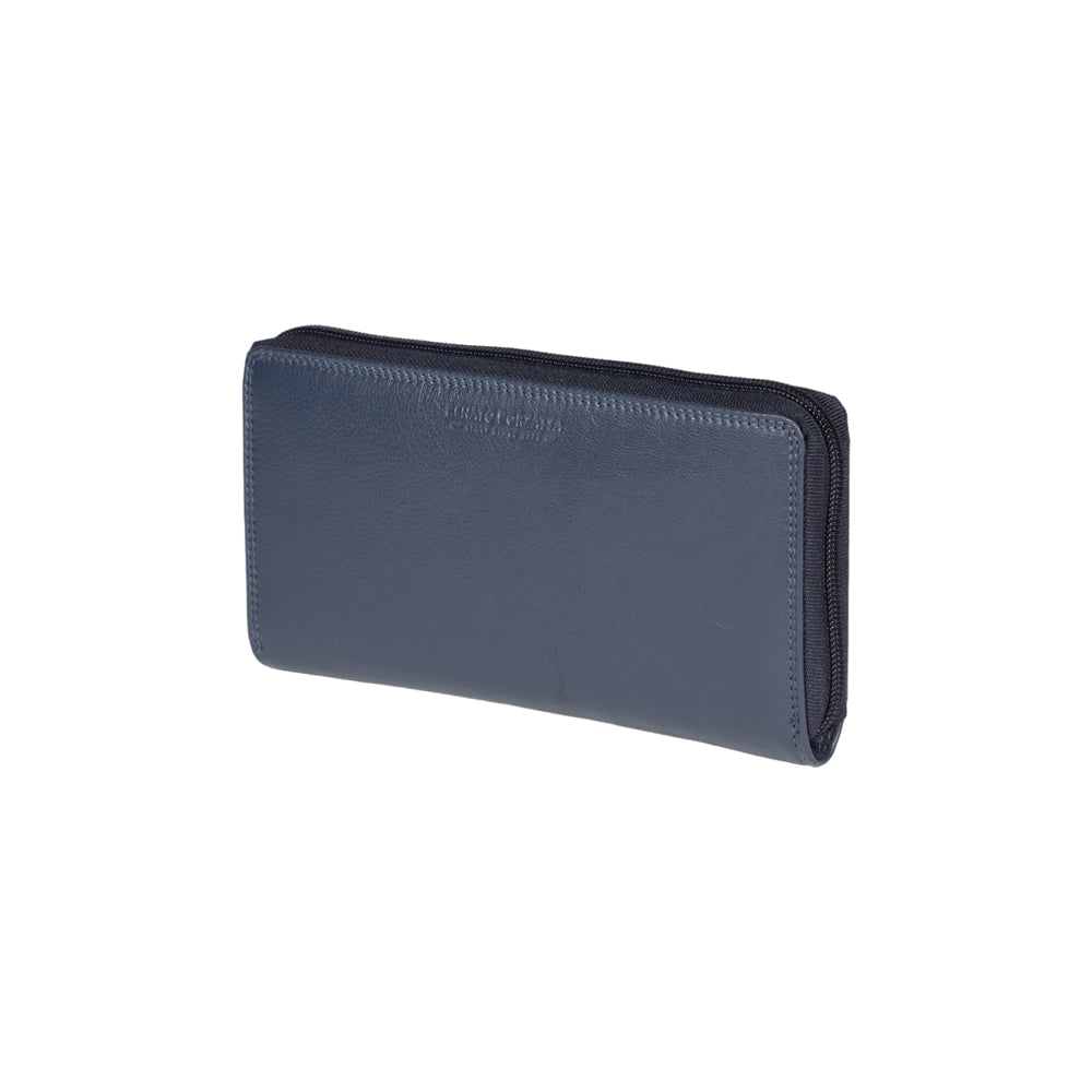 RB12080D | Women's Wallet in Genuine Full Grain Leather, with Light Grain. Blue Color. RFID Protection. Dimensions: 20 x 10 x 2.5 cm. Packaging: Gift box bottom/lid-0