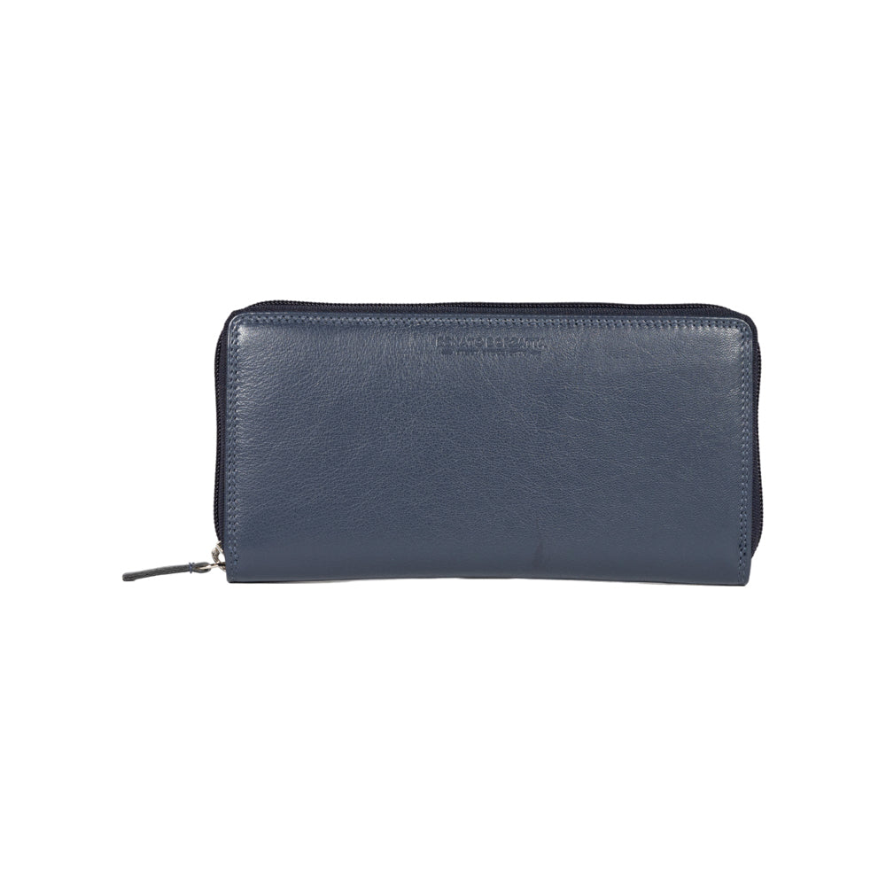 RB12080D | Women's Wallet in Genuine Full Grain Leather, with Light Grain. Blue Color. RFID Protection. Dimensions: 20 x 10 x 2.5 cm. Packaging: Gift box bottom/lid-2