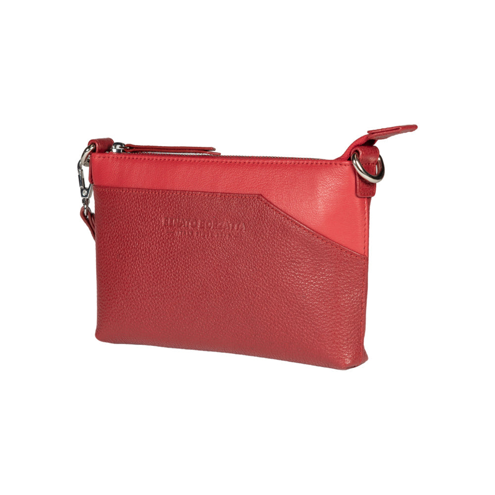 RB2003V | Shoulder/Wrist Bag in Genuine Full Grain Leather, Dollar Grain/Light. Removable Shoulder Strap and Handle. Color Red. Dimensions: 22 x 14 x 2.5 cm. Packaging: Non-Woven Fabric Bag-2