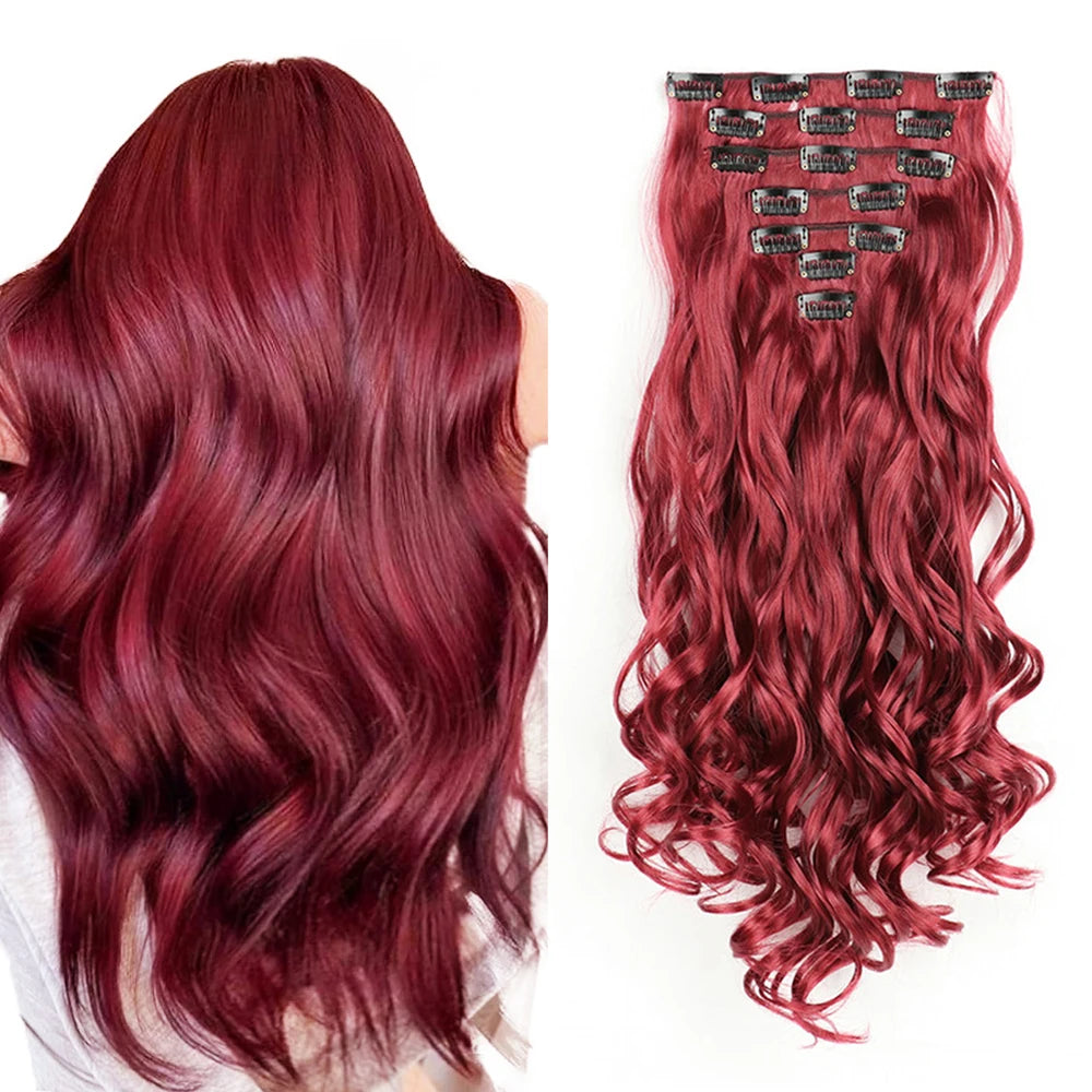Luxe 22-Inch Krullend Golvend Clip-In Haar Extensions - 7-Delige Set voor een Volle Hoofd met Adembenemend Haar voor Vrouwen en Meisjes!