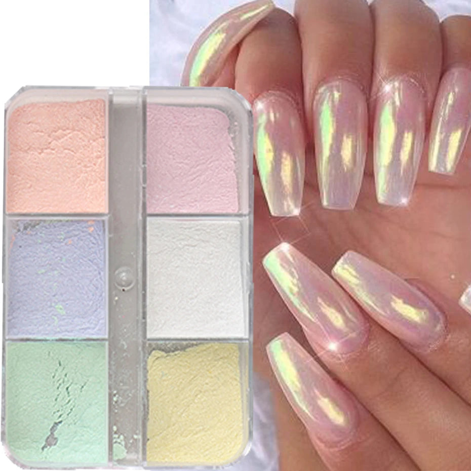Stralende Maanlicht Metallic Chroom Nagelpoeder – Glanzende Gel Nagellak met Aurora-Laserdust voor Adembenemende Manicures