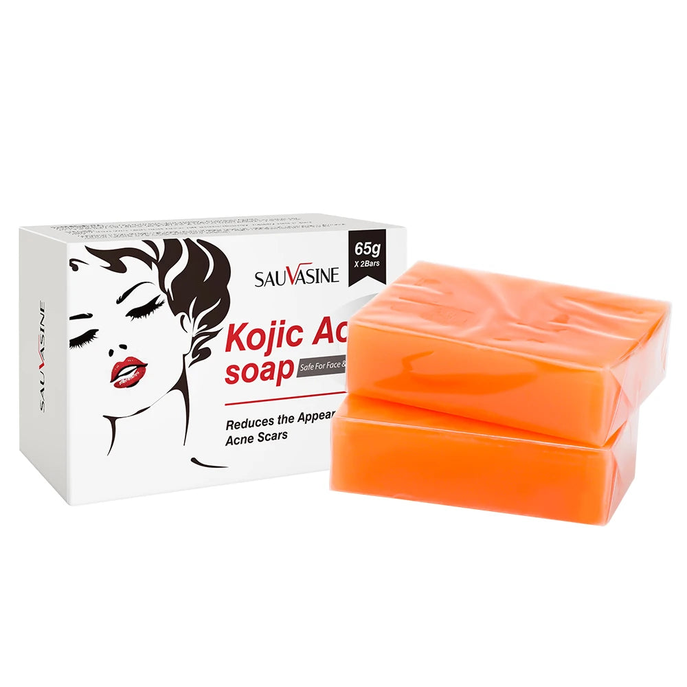Set van 2 Handgemaakte Kojinezuur Zeep - Zachte Verhelderende Exfoliator voor Gezicht en Lichaam, Voedende en Witte Reinigingszeep