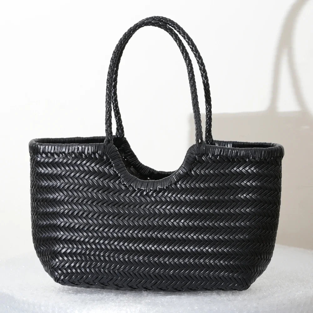Luxe Dames Echte Lederen Gevlochten Schoudertas - Vintage Grote Handtas voor Chic Casual Winkelen en Alledaagse Stijl
