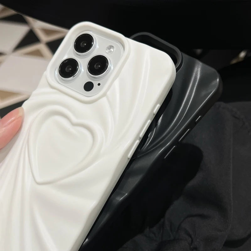 Chique 3D Hart Vouwbare Telefoonhoes voor iPhone 11, 12, 13, 14, 15 en 16 Pro Max - Zachte Matte Siliconen Volledige Bescherming