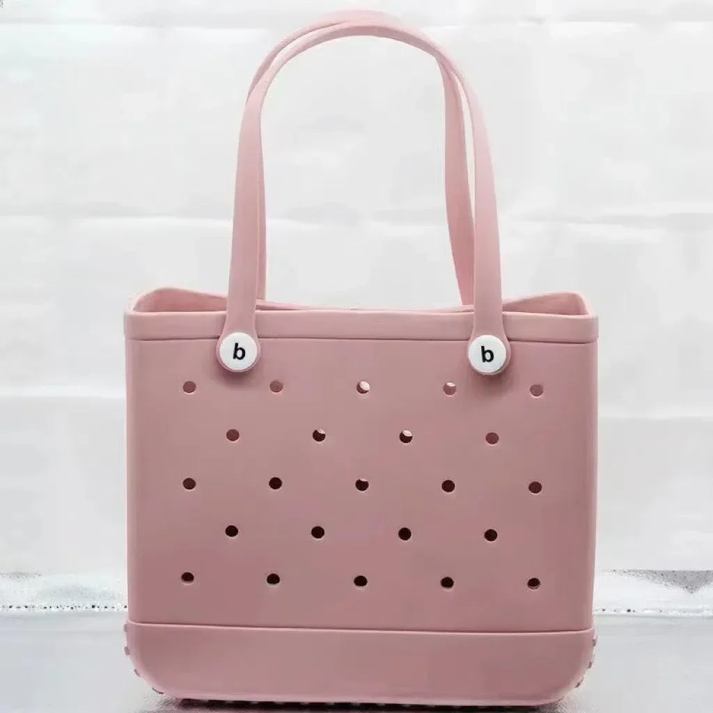 Stijlvolle Grote Eva Strandtas - Perfect voor Moeders! Veelzijdige Luiertassenopslag, Zomer Rubber Tote, en Effen Kleur Jelly Strandorganizer voor Al Je Essentiële Spullen.