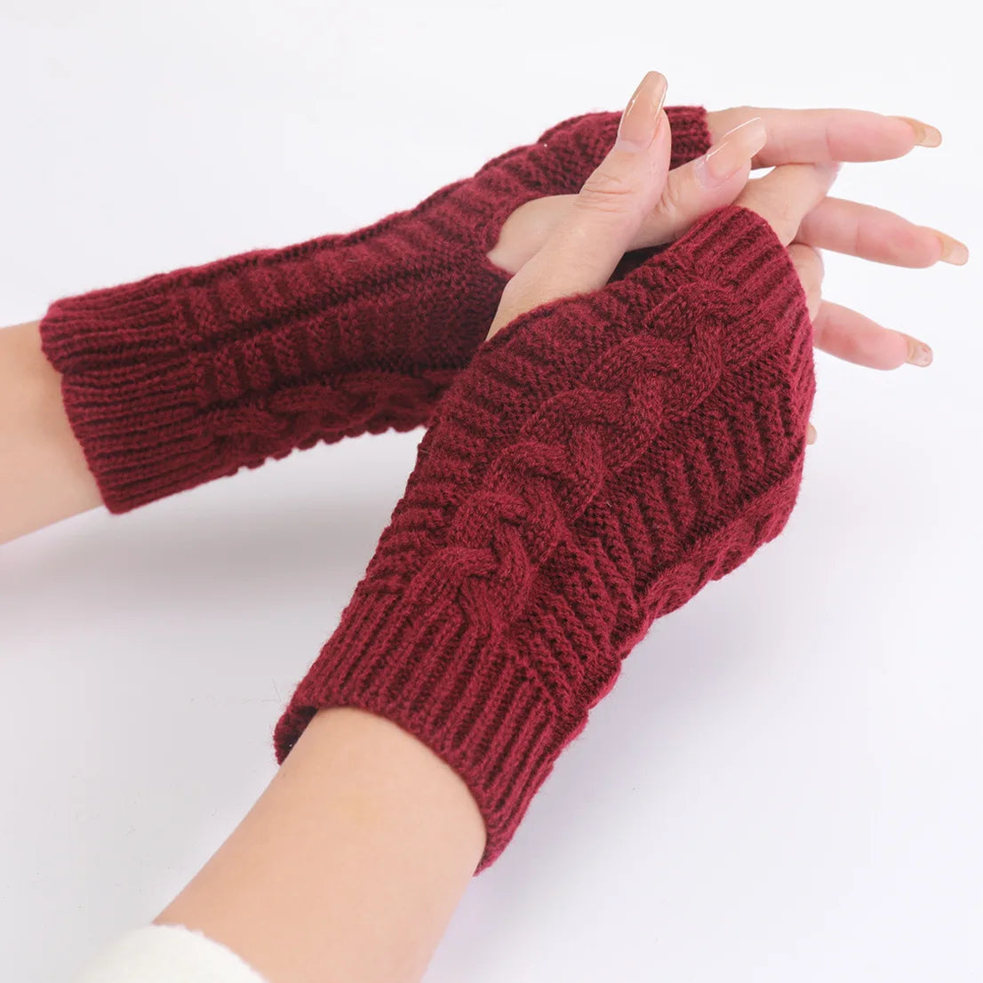Gezellige Winter Dames Halve Vingerhandschoenen - Zachte Wolachtige Gebreide Ontwerp in Elegant Zwart en Wit