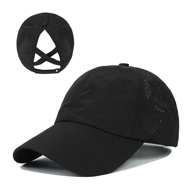 Stijlvolle Zomer Effen Kleur Baseball Caps voor Dames - Perfect voor Golf, Sport en Vrije Tijd met Handig Paardenstaartontwerp en Sneldrogend Gaas!